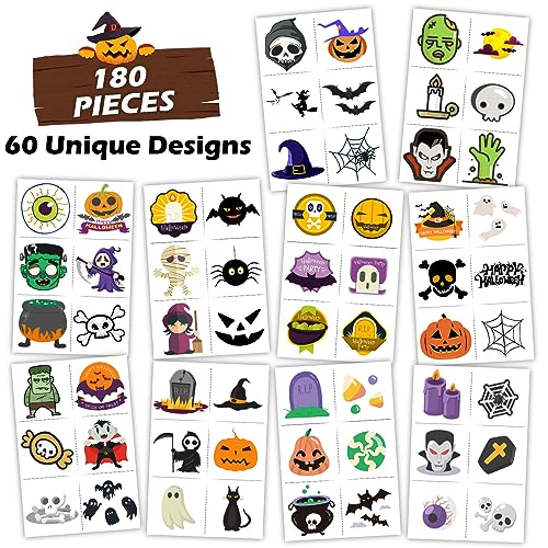 180 Pcs Halloween Temporary Tattoos Stickers Set with 60 Designs