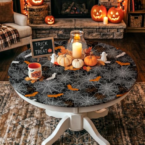 Halloween Round Fitted Tablecloth 54-60 Inch Waterproof Spooky Table Cover - Variation of THIS listing: Halloween-2 / 60"
