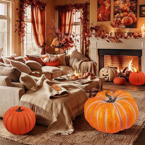 Large Artificial Pumpkin for Outdoors - Orange & White Stripe, 18.5in