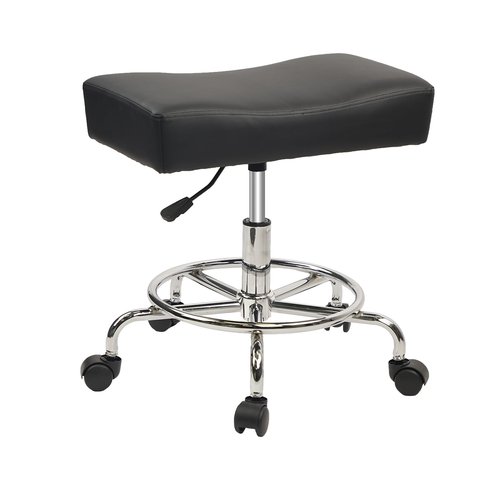 KLASIKA Heavy Duty Extra Wide Rolling Stool PU Leather Thickened Seat Cushion with Foot Rest Adjustable Height Swivel with Wheels for Spa Salon Tattoo Work Massage Barstool, Black, 1 Pack