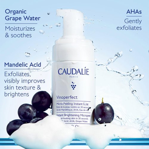 Caudalie Vinoperfect Micropeel Foam Cleanser - Instant Brightening with Mandelic Acid & AHAs | 100 mL