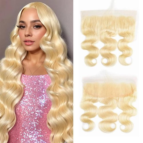Blonde Human Hair Frontal 13x4 Transparent HD Lace Closure 100% Brazilian Ear To Ear Body Wave 613 Frontal Free Part Pre Plucked with Natural Hairline 10 Inch