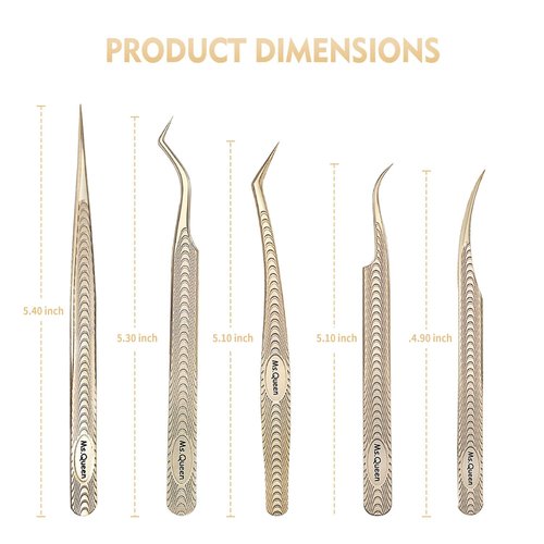 Ms.Queen Lash Tweezers for Eyelash Extension-Professional Lashing Tweezers for Mega Volume Mink Eyelashes Extensions Applying,5PCS Set