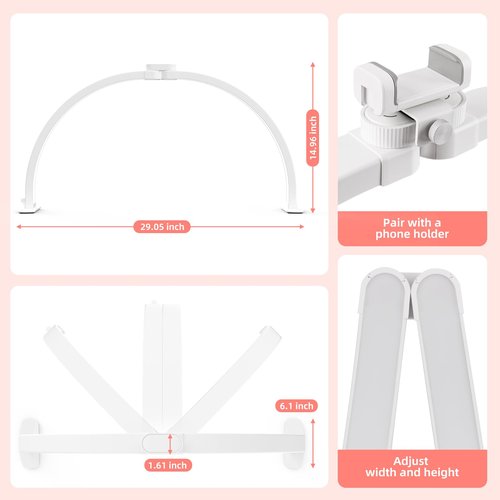 TOELOVE 29" Large Half Moon Light for Nail Desk, Foldable Arch Nail Lamp with Phone Holder, 3 Color Modes,10 Brightness, Perfect for Manicure Handicraft Lighting, White