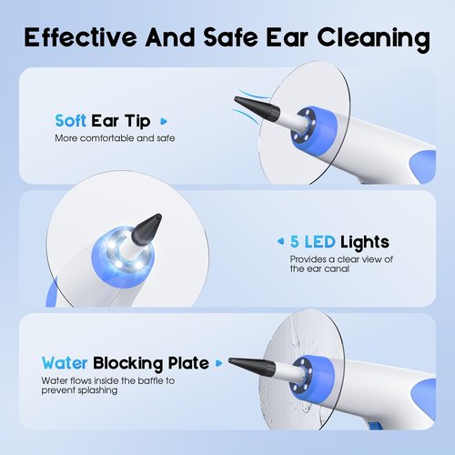 Ear Wax Removal - Ear Cleaner with 4 Pressure Modes, Ear Cleaning Kit with Digital Temperature Display, Safe & Effective Ear Irrigation Flushing System (White)