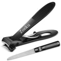 Zonku Toenail Clippers for Seniors Thick Nails,Ultra Wide Jaw Angled Head for Large Toe Nail Clippers for Men Women, Heavy Duty Stainless Steel with Long Handle Cutter,Nail File(Black)