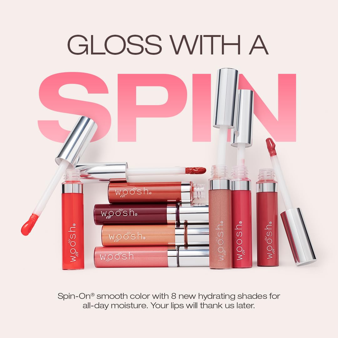 Woosh Beauty Spin-On Lip Gloss - Hydrating Hyaluronic Acid & Shea Butter, Vegan & Cruelty-Free, Glow Finish