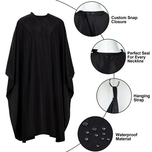Barber Cape 63"x57" Hair Salon Capes Professional Hair Cutting Cape Black Waterproof Haircut Cape with Adjustable Snaps 5Pack