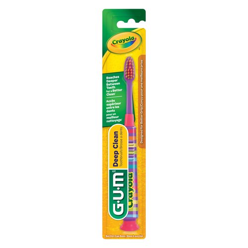 GUM Crayola Deep Clean Children’s Toothbrush, Extra Soft Toothbrush for Kids, Suction Cup Base, Ages 4+, 1 Count(Pack of 4)