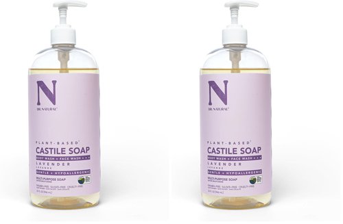 Dr. Natural Castile Liquid Soap - Multi-Use Body Wash,Shampoo and Face Wash - Hydrating Body Soap for Skin,Hair,Pets and Home - Lavender - 32 oz,(Pack of 2)