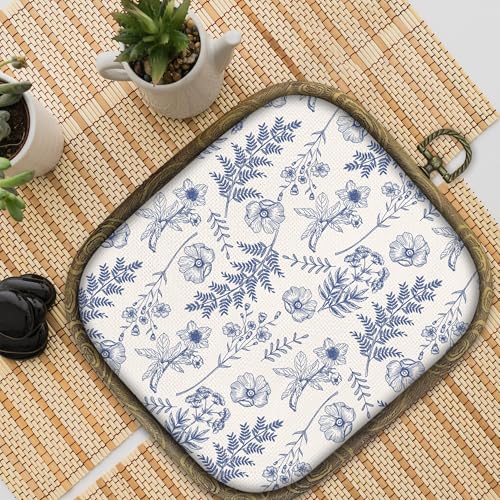 KSDUT Blue Flowers Wall Art Decor - Boho Chinoiserie Canvas Prints, Navy Blue Botanical Square Wall Decor - Variation Blueflower-7