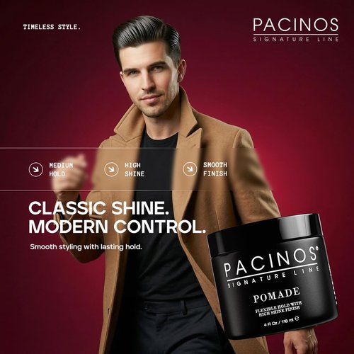 Pacinos Pomade - High Shine Flexible Hold Hair Pomade for All Hair Types - 4oz