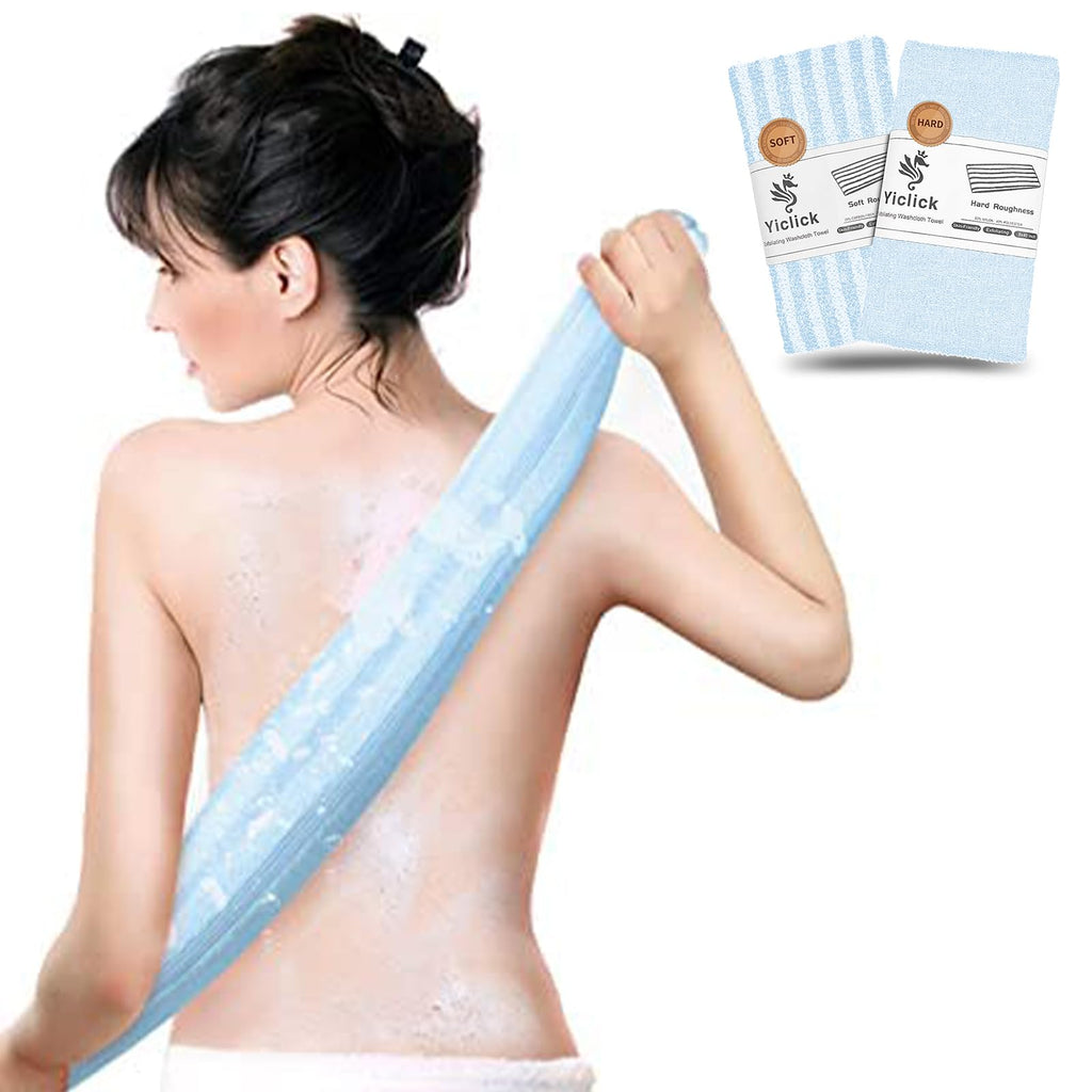 Yiclick 2PCS Exfoliating Washcloth Towel - Exfoliating Body Scrubber Exfoliator, Loofah Sponge Wash Cloth, Korean & Japanse & African Net Sponge Rag - Back Scrubber Washer (Blue)