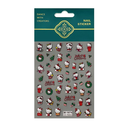 Cute 5D Relief Nail Art Sticker Decals Self Adhesive Christmas Cat Design Nail Decals Cartoon Cat Designer Nail Stickers for Women DIY Manicure Xmas Nail Stickers Decoration Accessories Supply