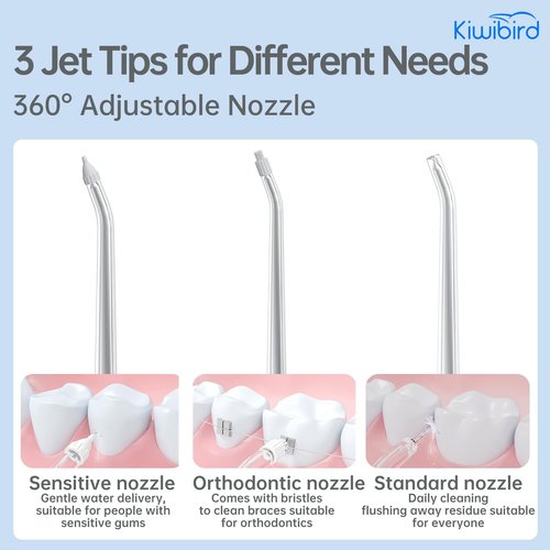 KIWIBIRD Mini Water Flosser for Travel, Ultra-Portable Cordless Oral Irrigator with UVC Light, IPX8 Waterproof 3 Modes, 230mL Teeth Cleaner for Tonsil Stones & Braces Care - Home & Travel (Green)