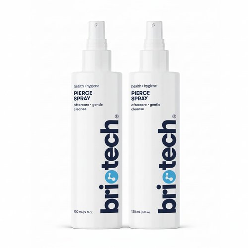 BRIOTECH Pierce Spray, Hypochlorous Acid, Gentle Piercing Aftercare, Calm Redness & Itch, Reduce Bumps, HOCl Saline Spray, Contact Free, No Rinse, Alcohol Free, 4 fl oz (2 Pack)