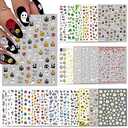 All Seasons Holiday Nail Stickers Pack - 24 Sheets for Year-Round Nail Art
