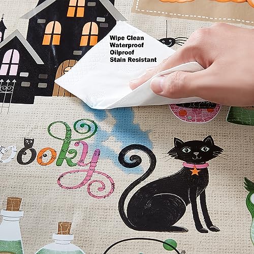 Halloween Witches Brew Vinyl Round Tablecloth - 70 Inch with Ghost & Pumpkin Design - Witches Brew Variation