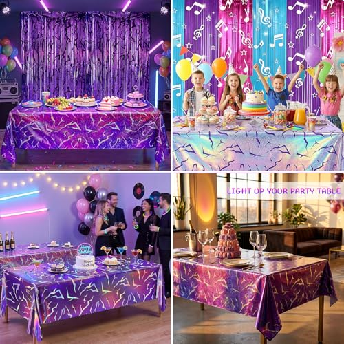 Kpop Table Cloth Set - Pink, Light Purple & Purple Holographic Party Decor