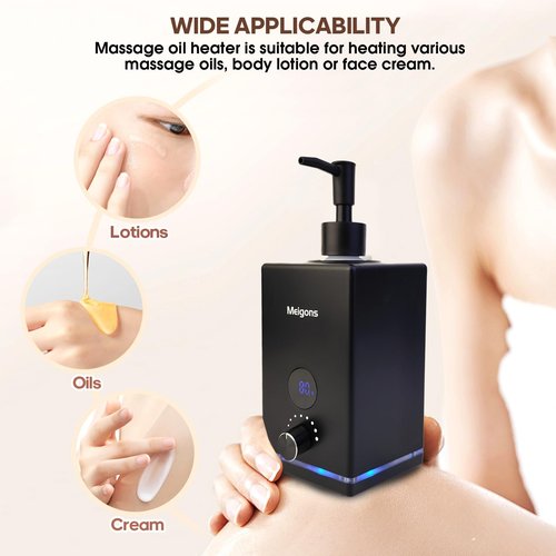 Oil Warmer for Massage, Massage Oil Warmer, Body Oils Heater for Spa, with Two Oil Bottle Dispenser, Adjustable Temperature (Black)