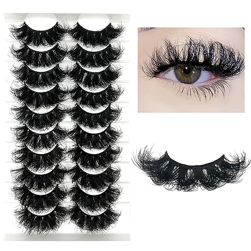 False Eyelashes 20mm Long Mink Fluffy Dramatic Lashes Pack - Crisscross Effect, Easy to Apply, Natural Look, 10 Pairs