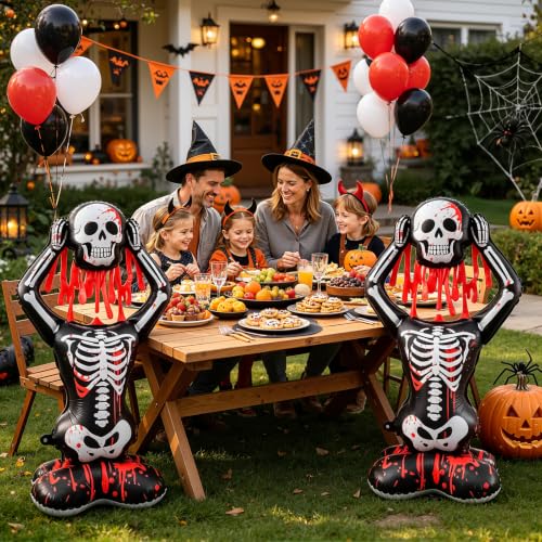 Giant Self-Standing Halloween Skeleton Balloon 3.8FT with Bloody Skull Design - 2 Pcs