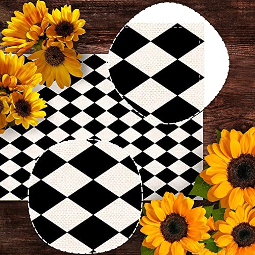 Black and White Harlequin Table Runner 13x108 Inches - Tea Party Decor
