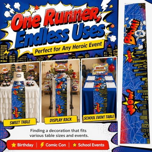 Blue Spider Web Table Runner Halloween Superhero Party Decor 13x72 Inches