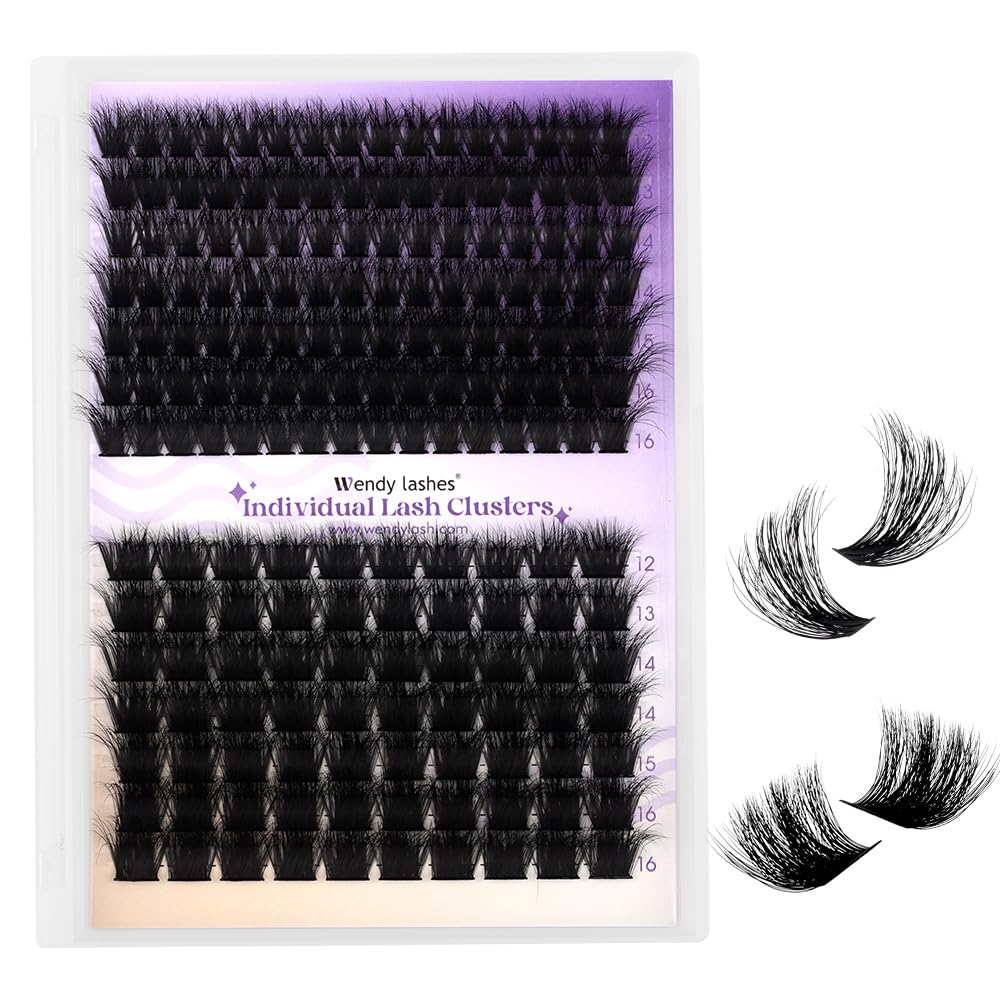 WENDY LASHES 3D-Effect Lash Clusters 100D+200D Eyelash Extensions 119PCS Wispy Lash Cluster 12-16mm Fluffy Eyelashes Cluster D-Curl Individual Lashes DIY Cluster