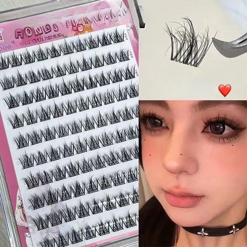 5D Self Adhesive Eyelashes, Press On Lashes, 12mm-15mm Soft Lashes, Black, No Glue Needed, Invisible Band, 100 Lash Clusters