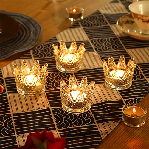 Clear Glass Crown Tealight Candle Holders Set of 12 - Wedding & Party Decor