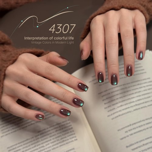 GAOY Brown Chameleon Cat Eye Gel Nail Polish Kit with Magnet, 6 Colors Glitter Holographic Nail Polish Set, UV Cure Gel for DIY Manicure at Home