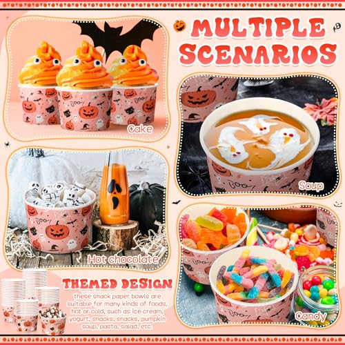 Halloween Ghost Pumpkin Soup Bowls 50 Pack - 9 oz Disposable Party Tableware