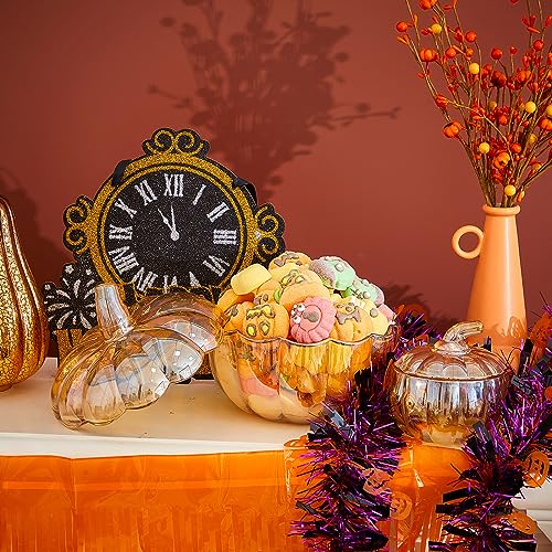 Glass Pumpkin Candy Jar with Lid - Large & Small Halloween Decor - Amber Variation
