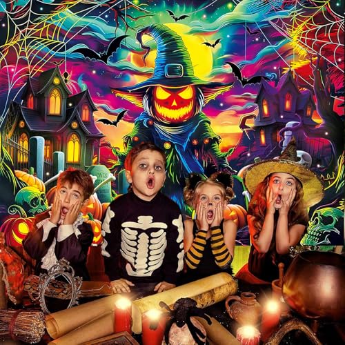 Halloween Pumpkin Photography Backdrop 7x5FT Colorful Spooky Moon Skull Graveyard Scene - Variation of 7x5FT: 84'x60'