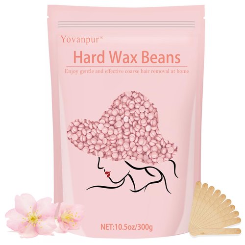 Hard Wax Beads for Hair Removal, Yovanpur 10.5oz Wax Beans for Sensitive Skin and Brazilian Waxing with 10pcs Wax Sticks (Cherry-Blossom)