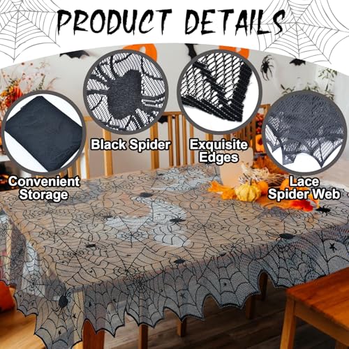 54x72 Inch Spider Web Lace Tablecloth Halloween Gothic Party Decor