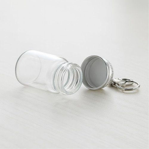 Doromy 12 Packs 7ml Mini Glass Bottle Keychain with Screw Cap Small Clear Vials with Metal Key Ring Clear Glass Storage Jars for Crafts, Perfume, Essential Oils, Travel