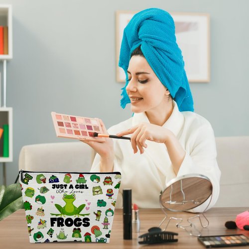Cute Makeup Bag Frog Purse for Women Who Loves Frogs, Frog Stuff Birthday Frog Lover Gifts for Women Daughter Sister Besties Coworker Friends Toiletry Cosmetic Bag Zipper Travel Organizer Pouch -FS240