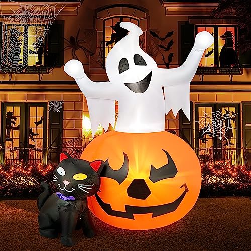 5 FT Halloween Inflatable Ghost Pumpkin Black Cat Yard Decor with LED Lights