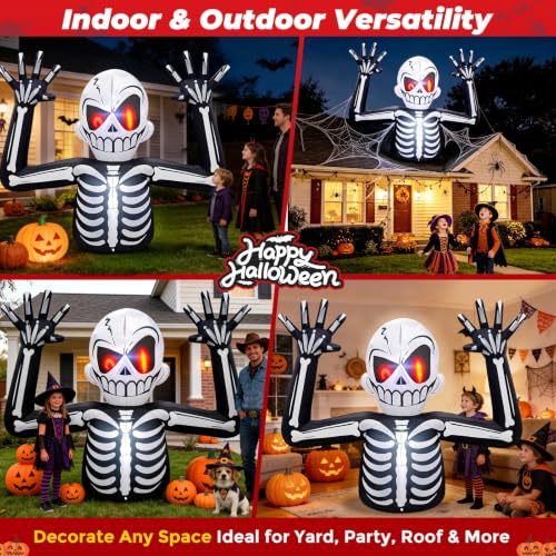 White Skeleton Halloween Inflatable - 6FT Outdoor Yard Decor with Red Eyes & LED Lights