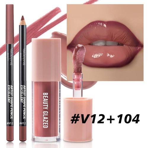 Beauty Glazed Lip Gloss & Lip Liner Set - Rosewood Nude | Achieve Fuller, High-Shine Lips