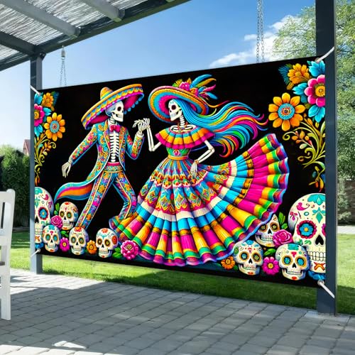 Dia de los Muertos Banner 71x43 Inches Mexican Fiesta Party Decor Sugar Skull Backdrop
