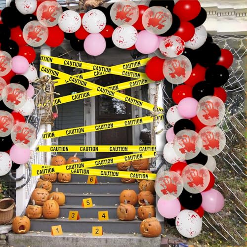 Halloween Crime Scene Birthday Decorations Kit - Banner, Balloons, Tape & Cake Topper