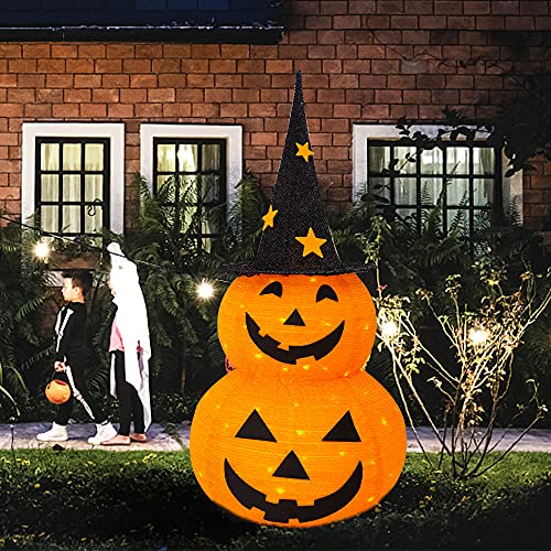 3 Ft Collapsible Pumpkin Man Halloween Decoration with LED Lights & Star Hat
