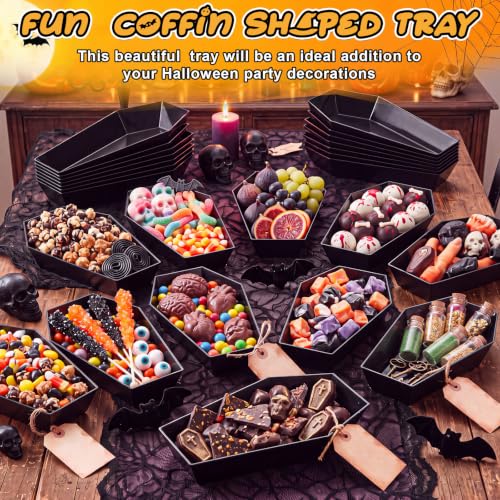 Halloween Candy Bowl Set - Coffin Shape Plastic Serving Trays, Black, 36 Pcs