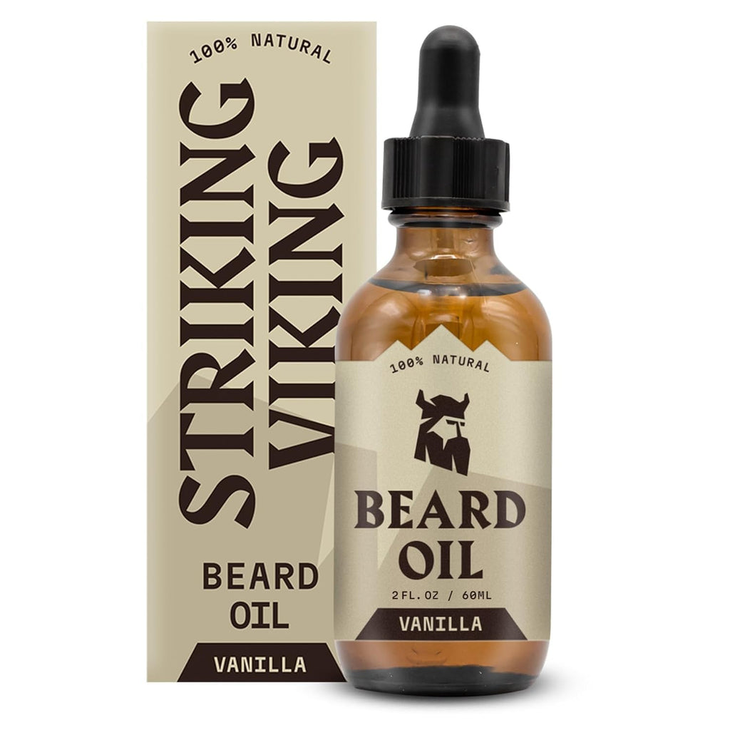 Striking Viking Vanilla Beard Oil - Naturally Derived Conditioner with Argan & Jojoba Oils for Soft, Moisturized Growth (2 Oz)
