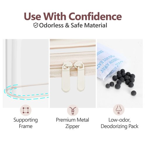 PACKISM TSA Approved Toiletry Bag 2 Pack - Quart Size Clear Makeup Bag with Handle & Dual Metal Zippers, Large Opening 3-1-1 Airline Compliant Security Travel Organizer for Carry On Liquids, Beige