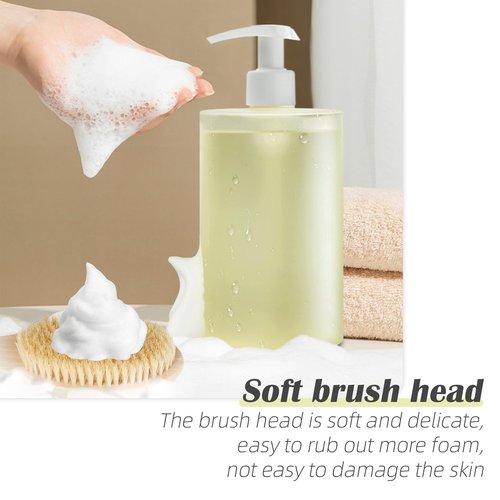 Bath Body Brush Shower, 22" Super Long Curved Bamboo Handle Antiskid Back Body Scrubber Wet/Dry Brushing, Moderately Soft Natural Bristle Body Brush for Showering