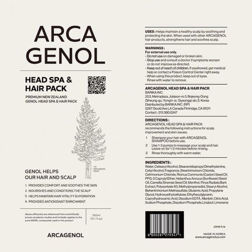 Arca Genol Head Spa & Hair Pack Hair and scalp protection with Anti-Oxidizing New Zealand made Pinus Bark Extract